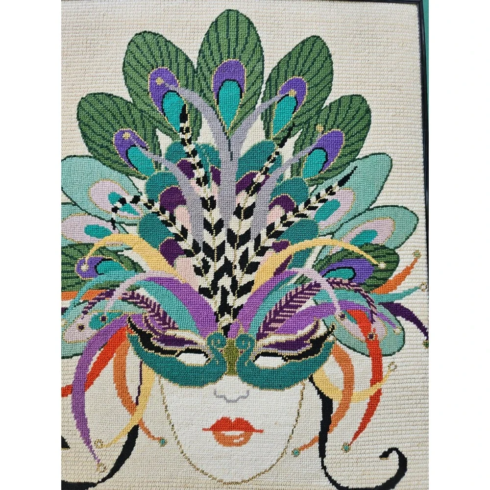 Lee's Needle Arts Peacock‎ Mask Needlepoint Masquerade Art Large Framed 24x28